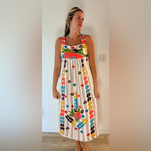 Urban Outfitters Multicolor Embroidered lined Maxi sundress size L side zip - Picture 9 of 12